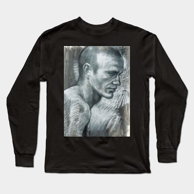 Portrait of Steven  : charcoal and pastel and conte pencil drawing Long Sleeve T-Shirt by rozmcq